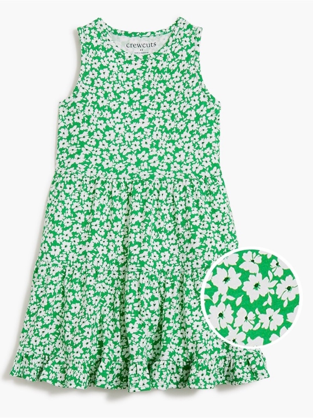 Crewcuts Green and White Floral Tiered Tank Dress size 7